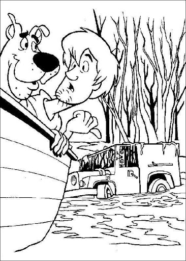 Online coloring book: Shaggy and Scooby in the boat coloring page